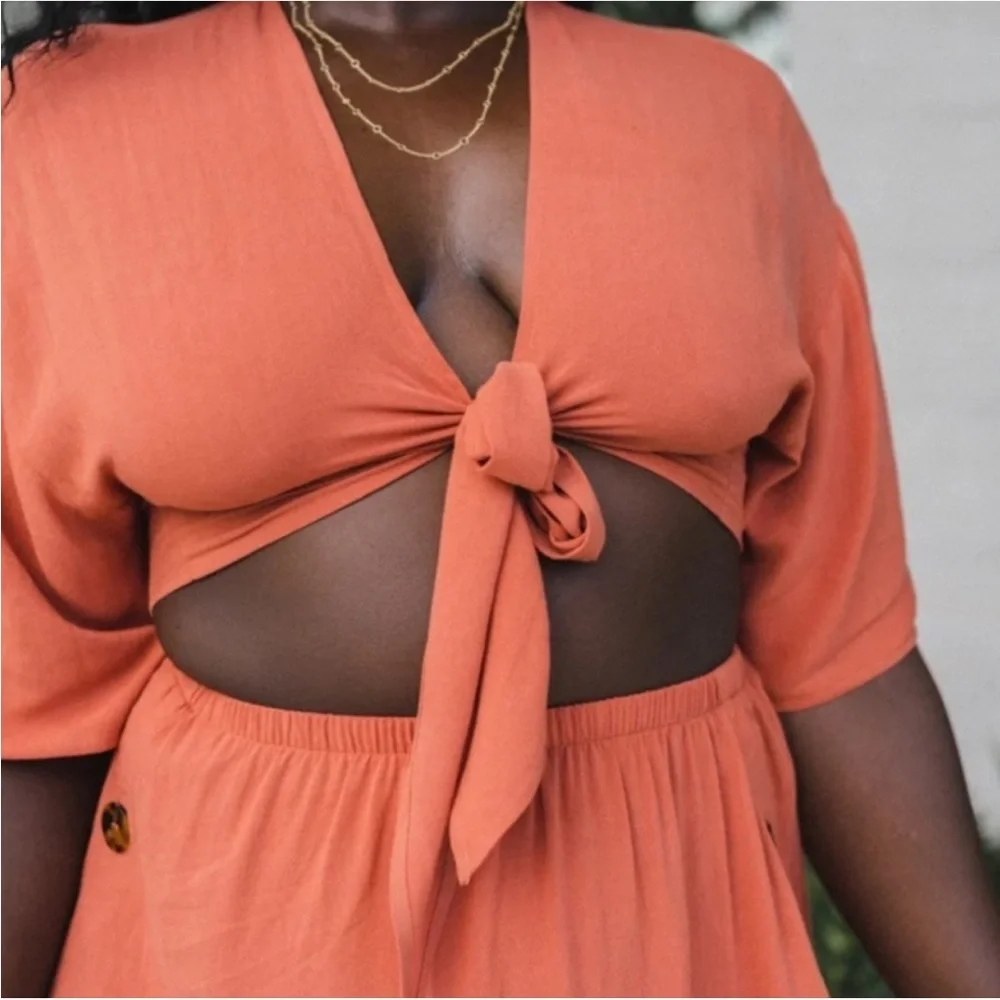 H30 Toluca Swim Maria Tie-front Linen Top - Clay size M - Picture 5 of 7